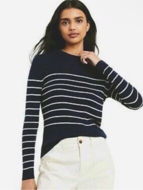 Nili Lotan Navy and White Striped Crewneck Sweater